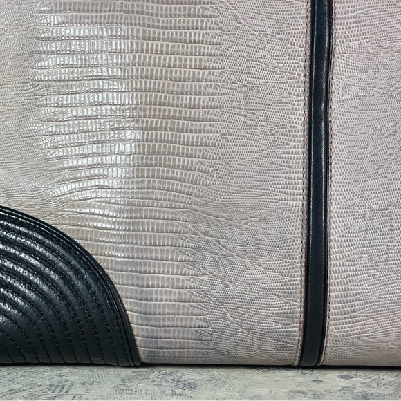 Rebecca Minkoff snake embossed leather pale pink and black structured tote bag - Picture 10 of 15